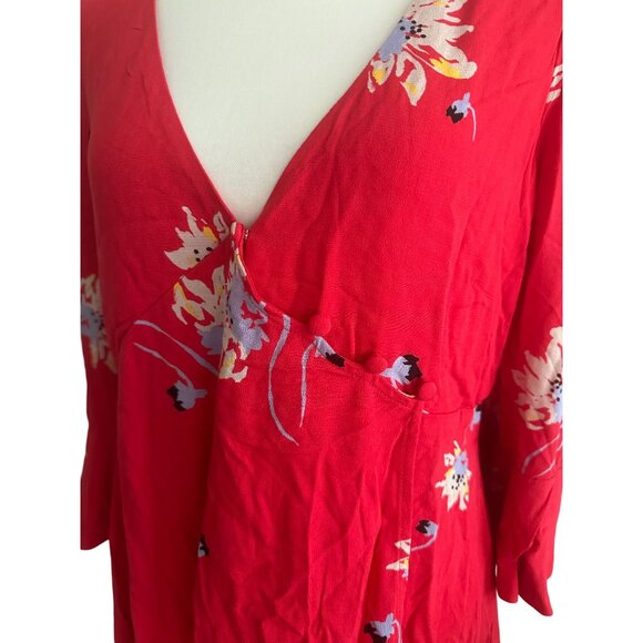 FREE PEOPLE Red Floral Button Detail Long Sleeve Dress Size Medium - Picture 8 of 8